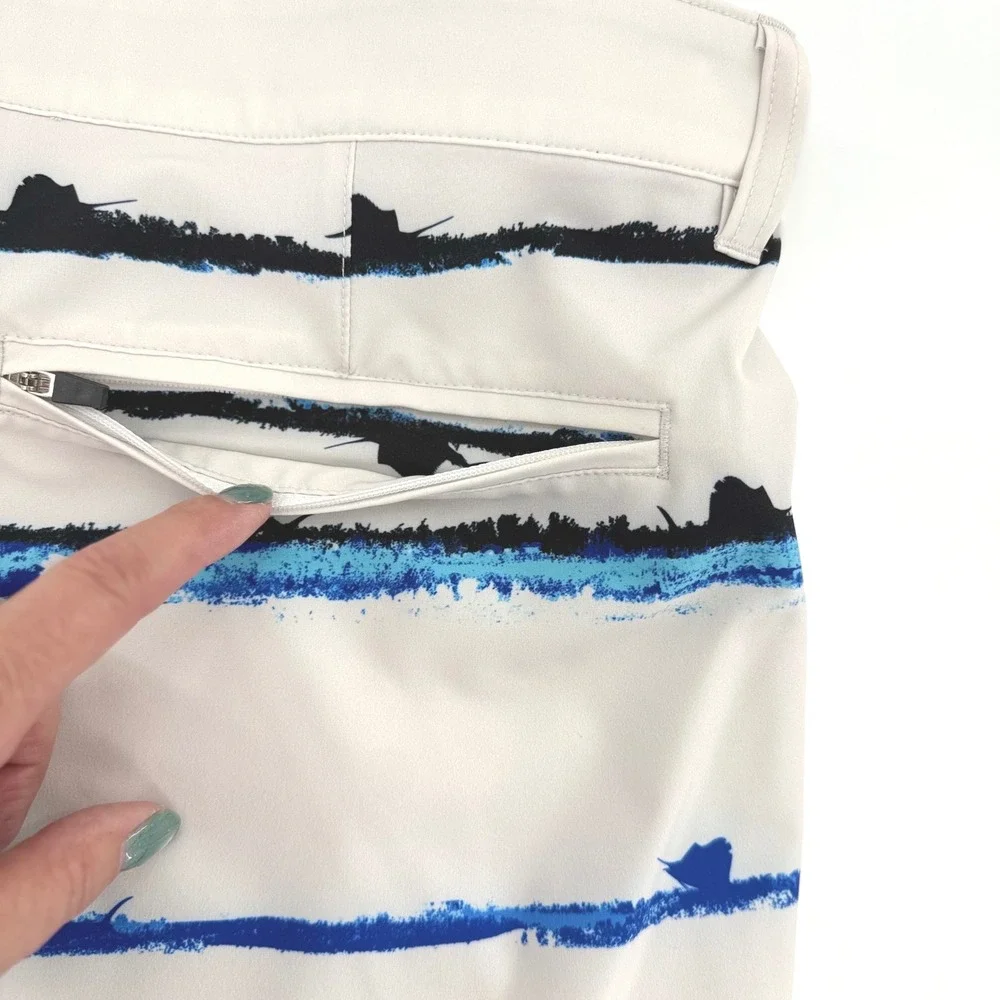 Scales White with Black/Blue Marlin Stripe Performance Fishing Shorts Mens40